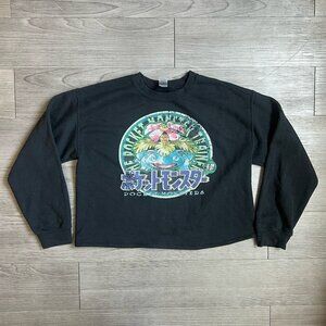 Pokemon Venusaur Japanese Pocket Monsters Logo Black Cropped Sweatshirt Size M